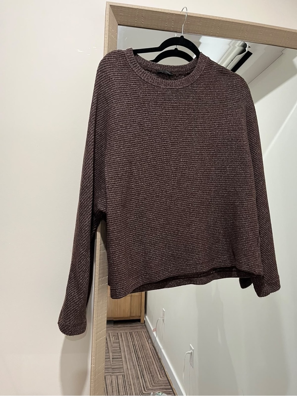 Zara Womens Brown Ribbed Crewneck Sweater & pants set size L